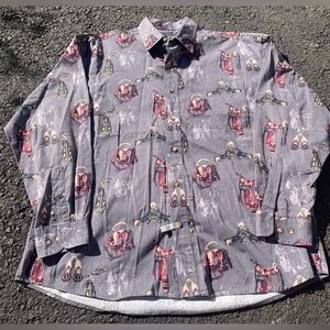 Bit & Bridle Shirt Men Large Gray Bits Saddle Equestrian Button Down Long Sleeve